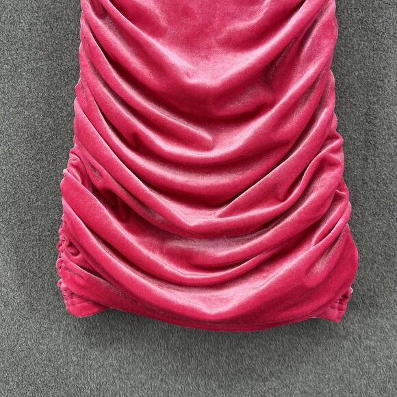 KatieJ NYC Dress Girls Large Pink Velvet Ruched Bodycon Mini Knot Front Cutout - Picture 15 of 16